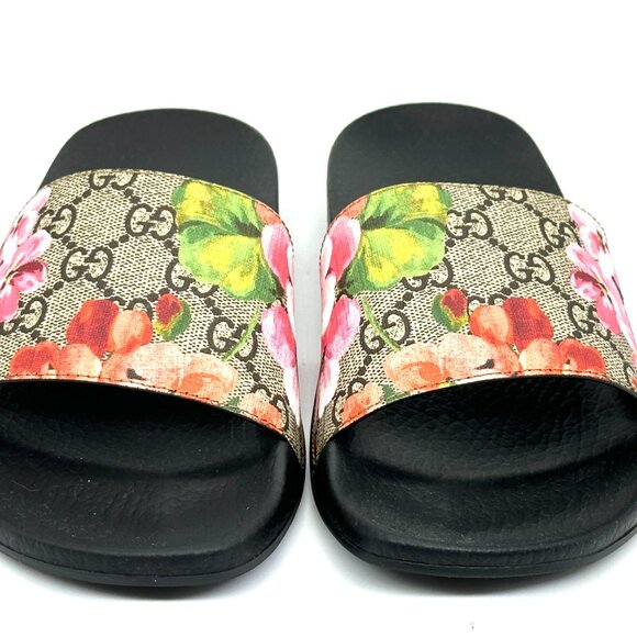 Gucci Pursuit Floral Bloom GG Logo Supreme Rubber Pool Slides Mules Sandals - Picture 8 of 16